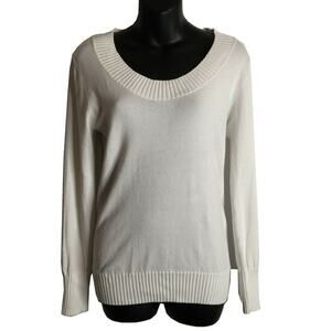 Active Basic Long Sleeve Pullover Sweater Round Neck Solid White Size Large